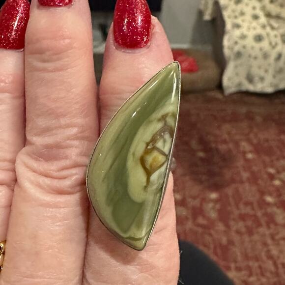 Polychrome Jasper sever, overlay gemstone ring stamped 925 size adjustable - Picture 3 of 6